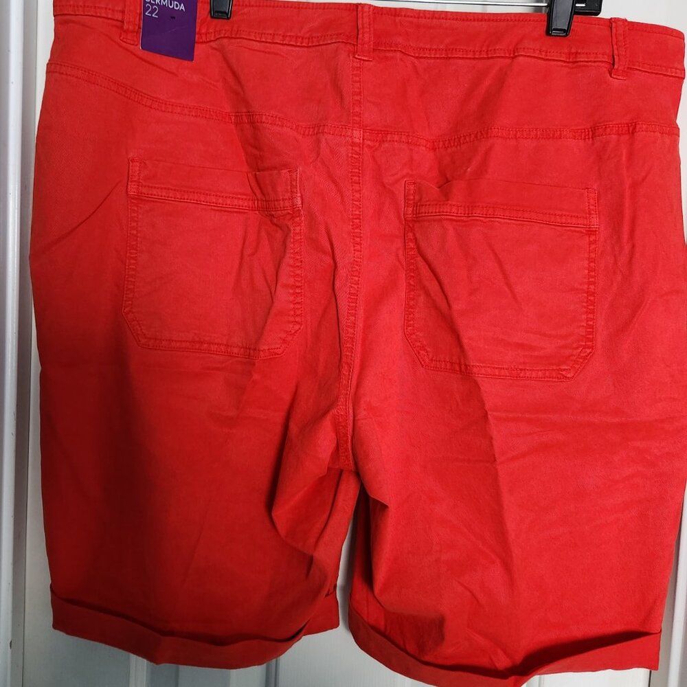 NWT Lane Bryant Womens Orange/Red Bermuda Rolled Cuff Shorts Size 22 New - Picture 4 of 6
